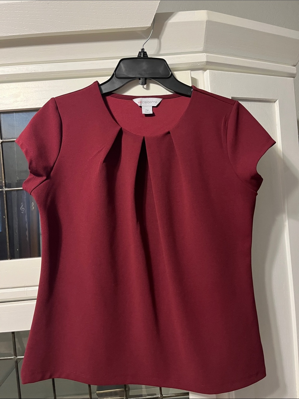 Liz Claiborne Burgundy Pleated Cap-Sleeve Blouse